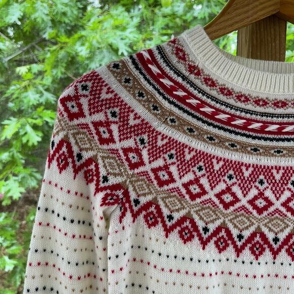 Talbots Petite Women's White And Red Fair Isle Pullover Sweater Size P. NEW - Picture 3 of 7